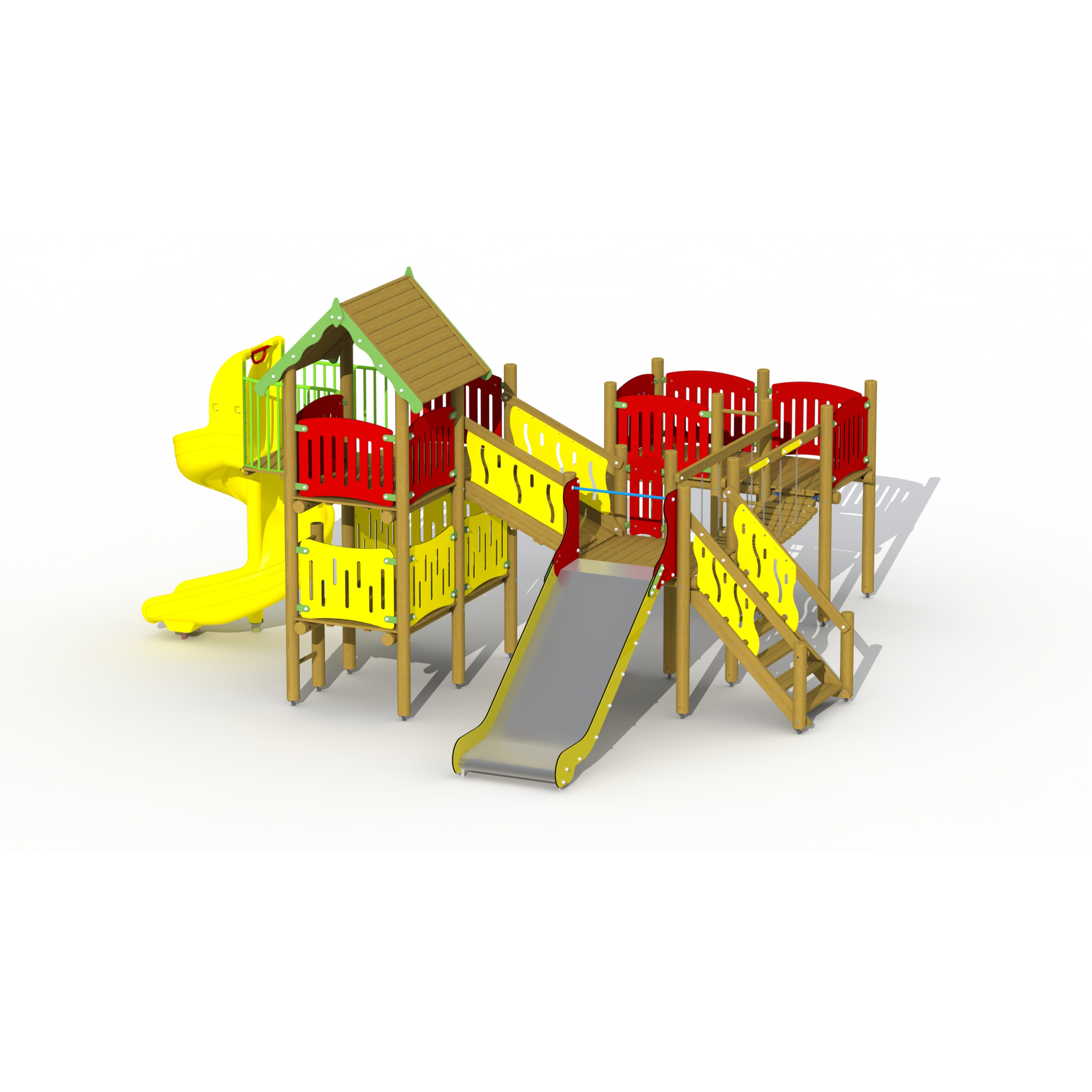 Elfenburg mit niedriger Edelstahlrutsche & Spiralrutsche