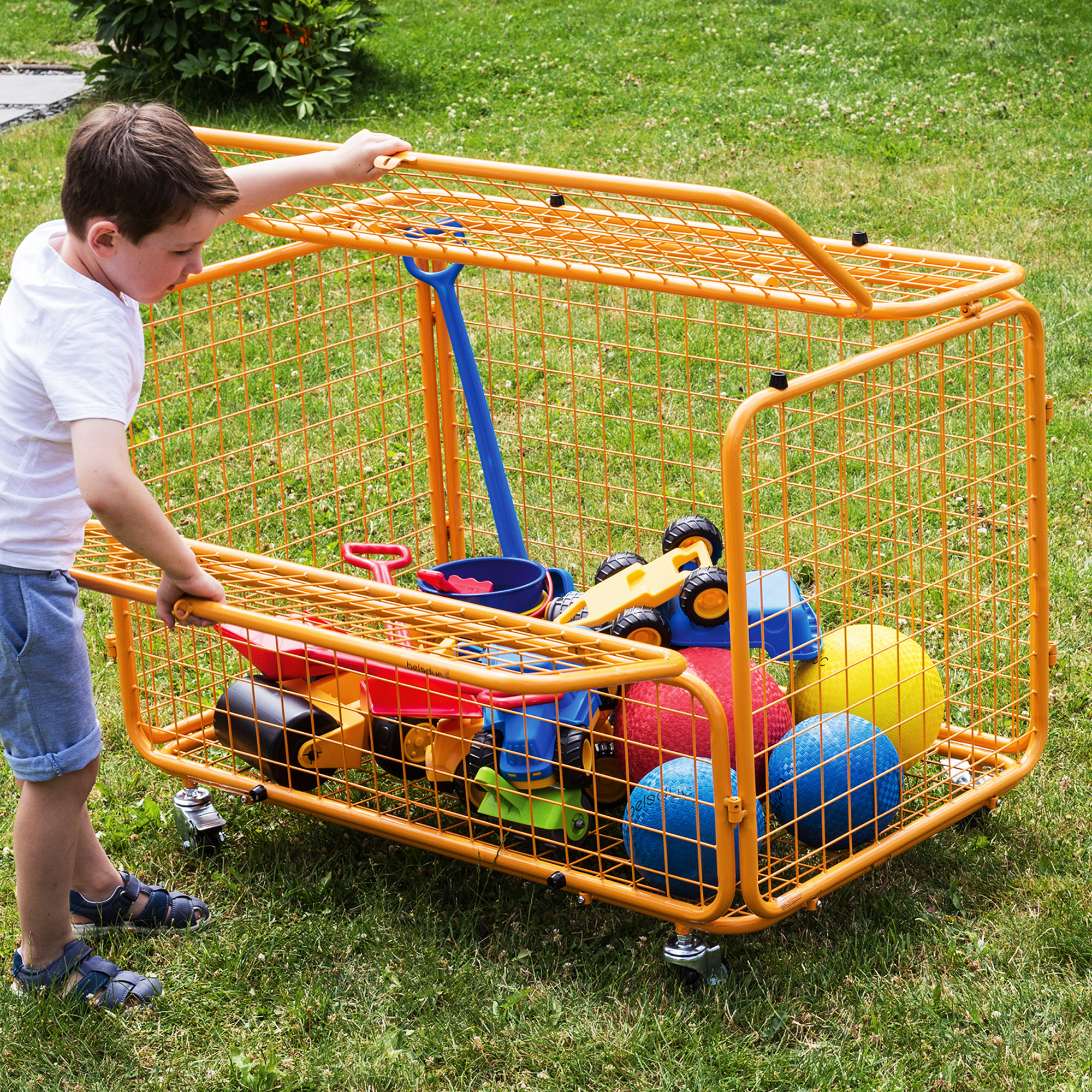 Praktischer Transportwagen mit Klemmschutz in orange