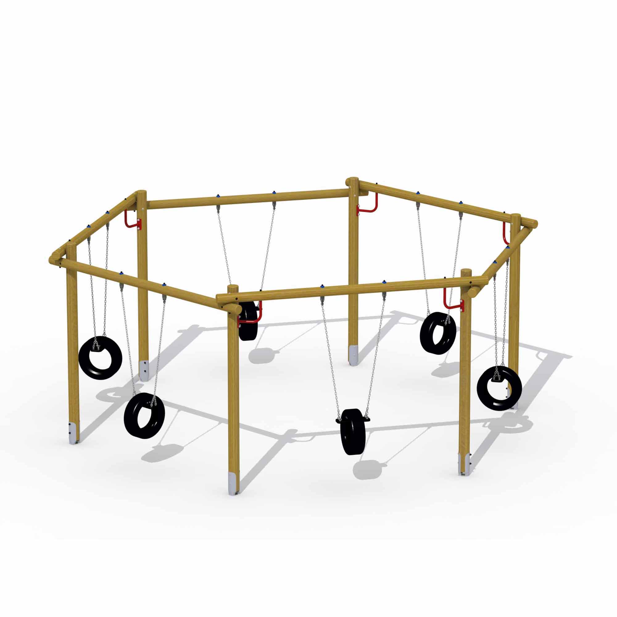 Sechseckschaukel aus Lärchenholz mit Reifensitzen