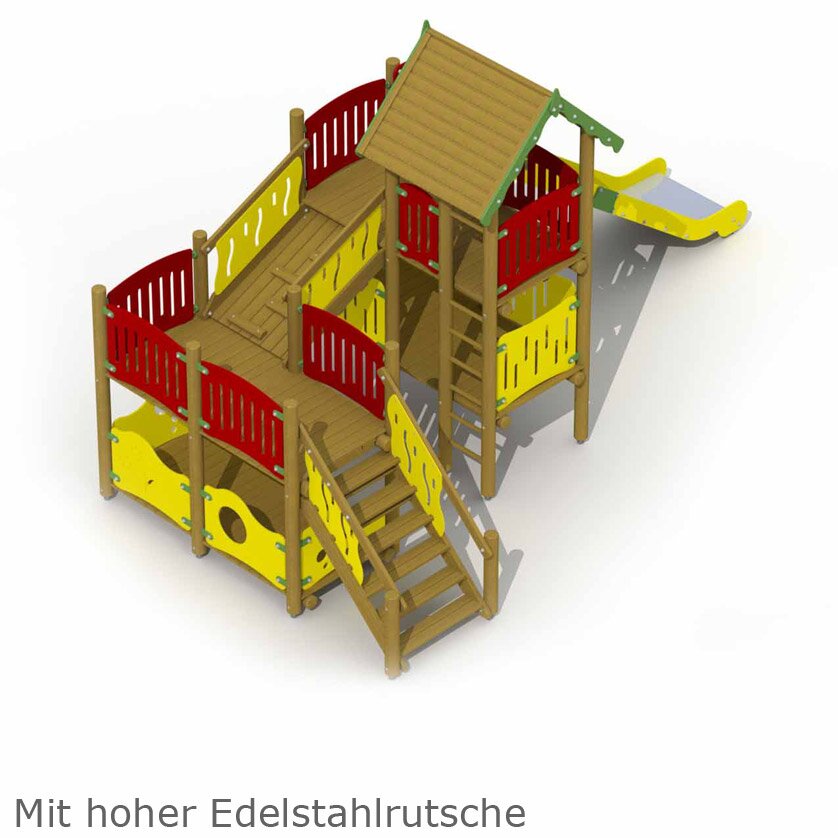 Seeräuberschloss mit hohe Edelstahlrutsche 1m