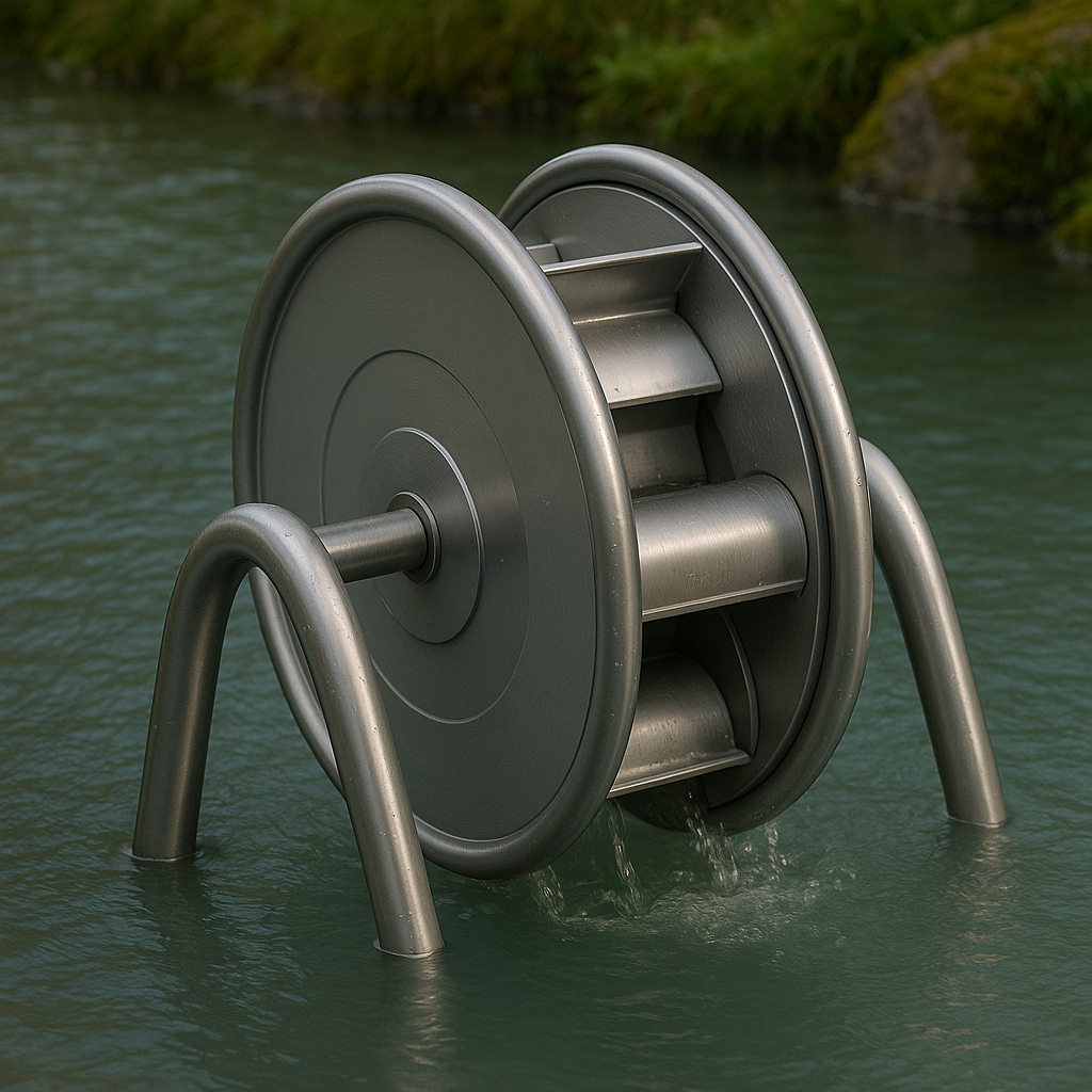 Wasserspiel-Wasserrad mit Schöpfplatten und Füßen