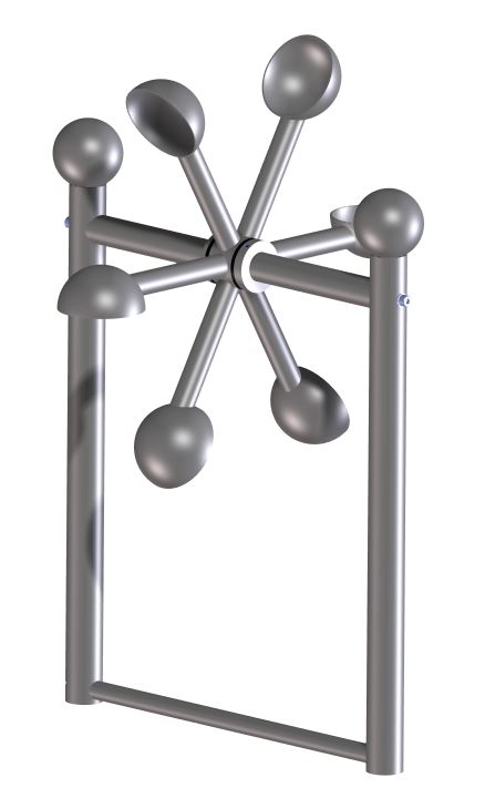 Wasserspiel-Löffelrad aus Edelstahl ? 6 Halbschalen & stabile gerade Standfüße für Spielplatz & Kita