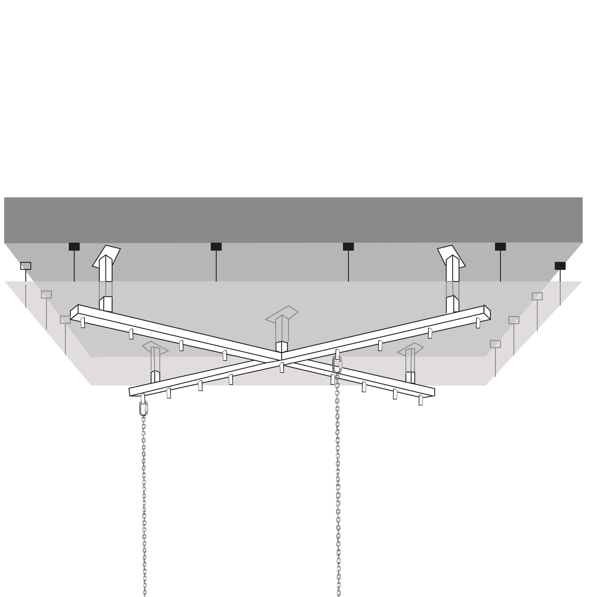Universal-Deckenkreuz für abgehängte Decken bis 60 cm