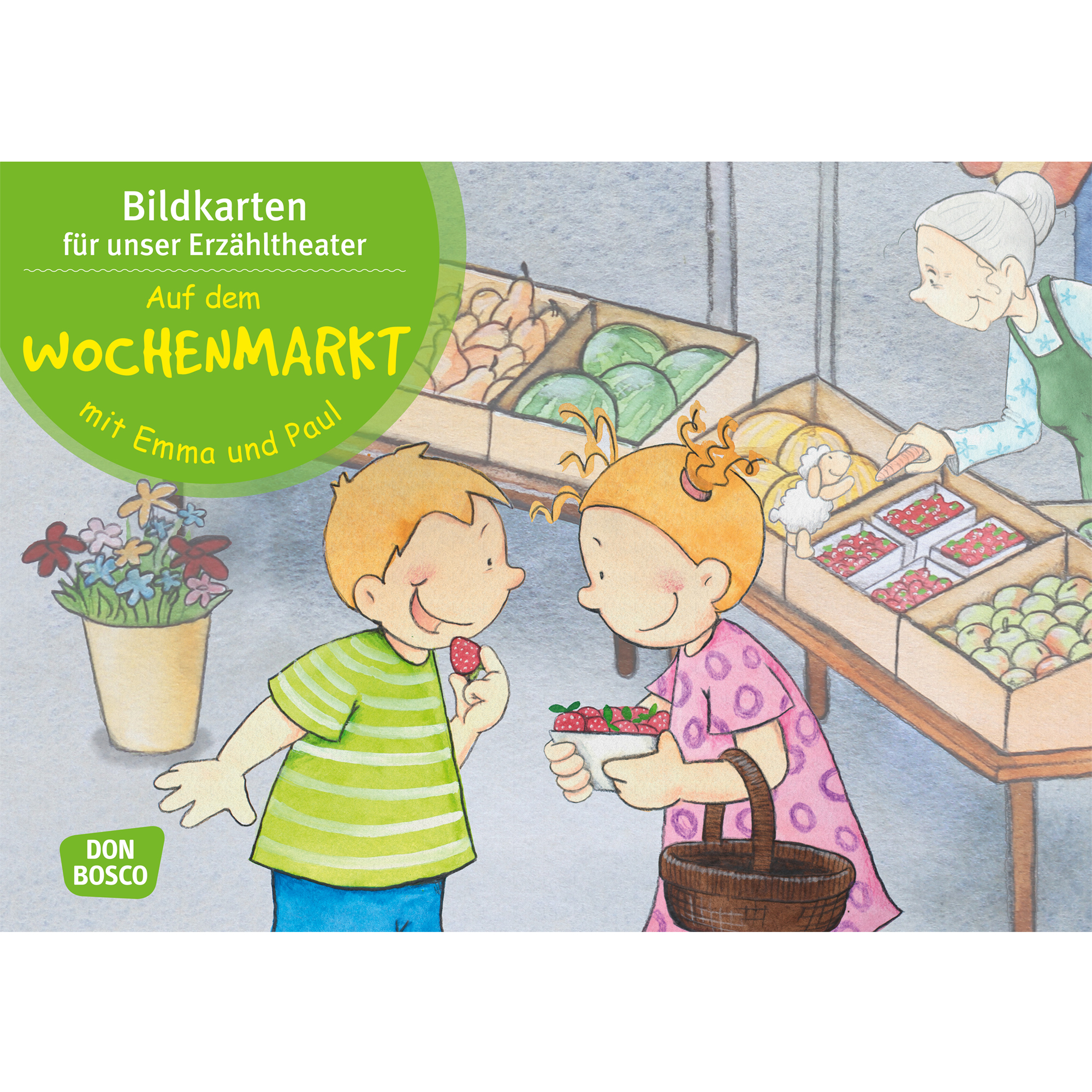 Auf dem Wochenmarkt mit Emma und Paul. Kamishibai Bildkartenset.