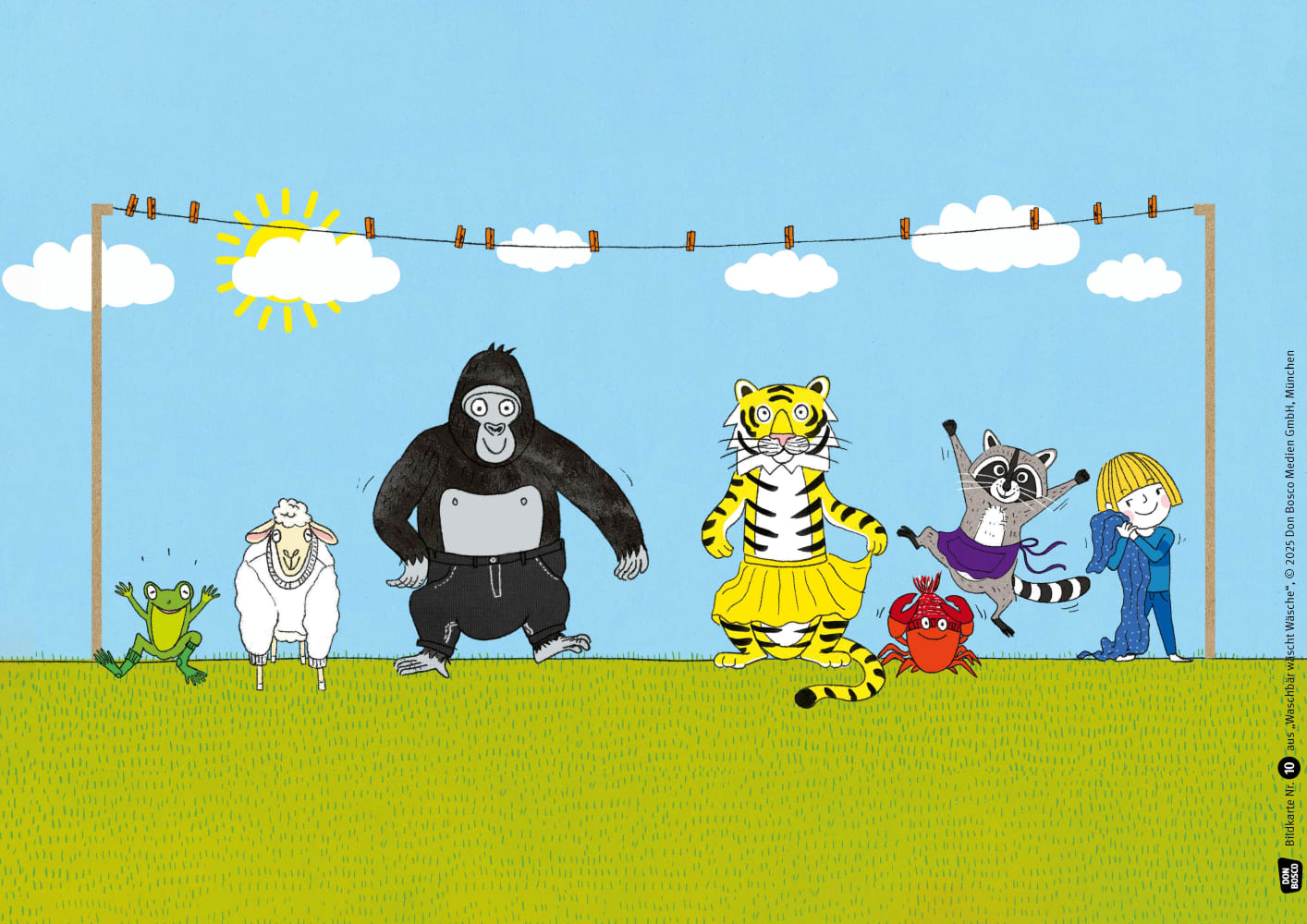 Waschbär wäscht Wäsche. Kamishibai Bildkartenset