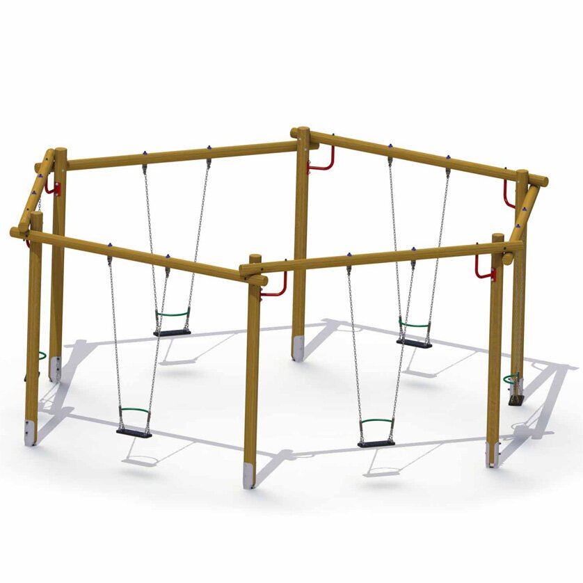 Sechseckschaukel aus Lärchenholz mit Gummisitzen