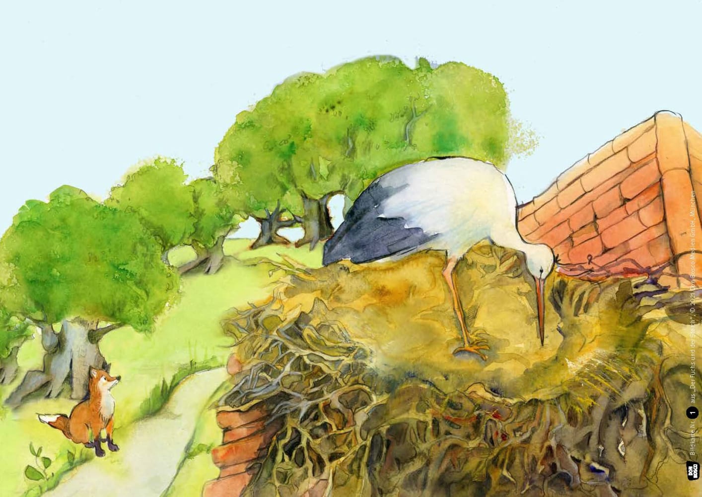 Der Fuchs und der Storch. Eine Fabel von Äsop. Kamishibai Bildkartenset.