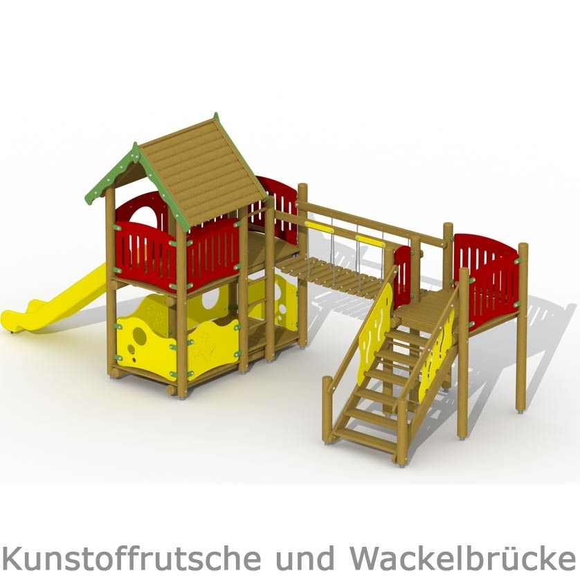 Die Festung mit Kunststoffrutsche und Wackelbrücke