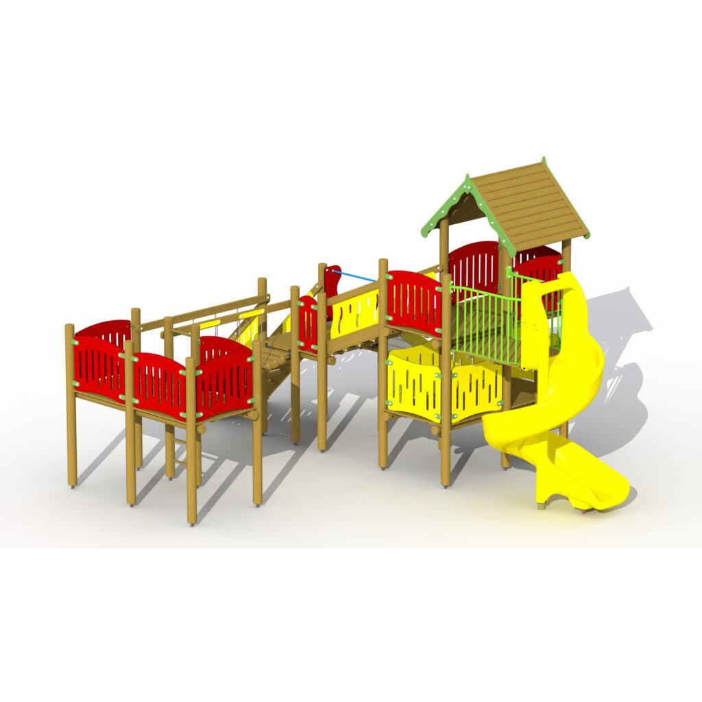 Elfenburg mit niedriger Edelstahlrutsche & Spiralrutsche