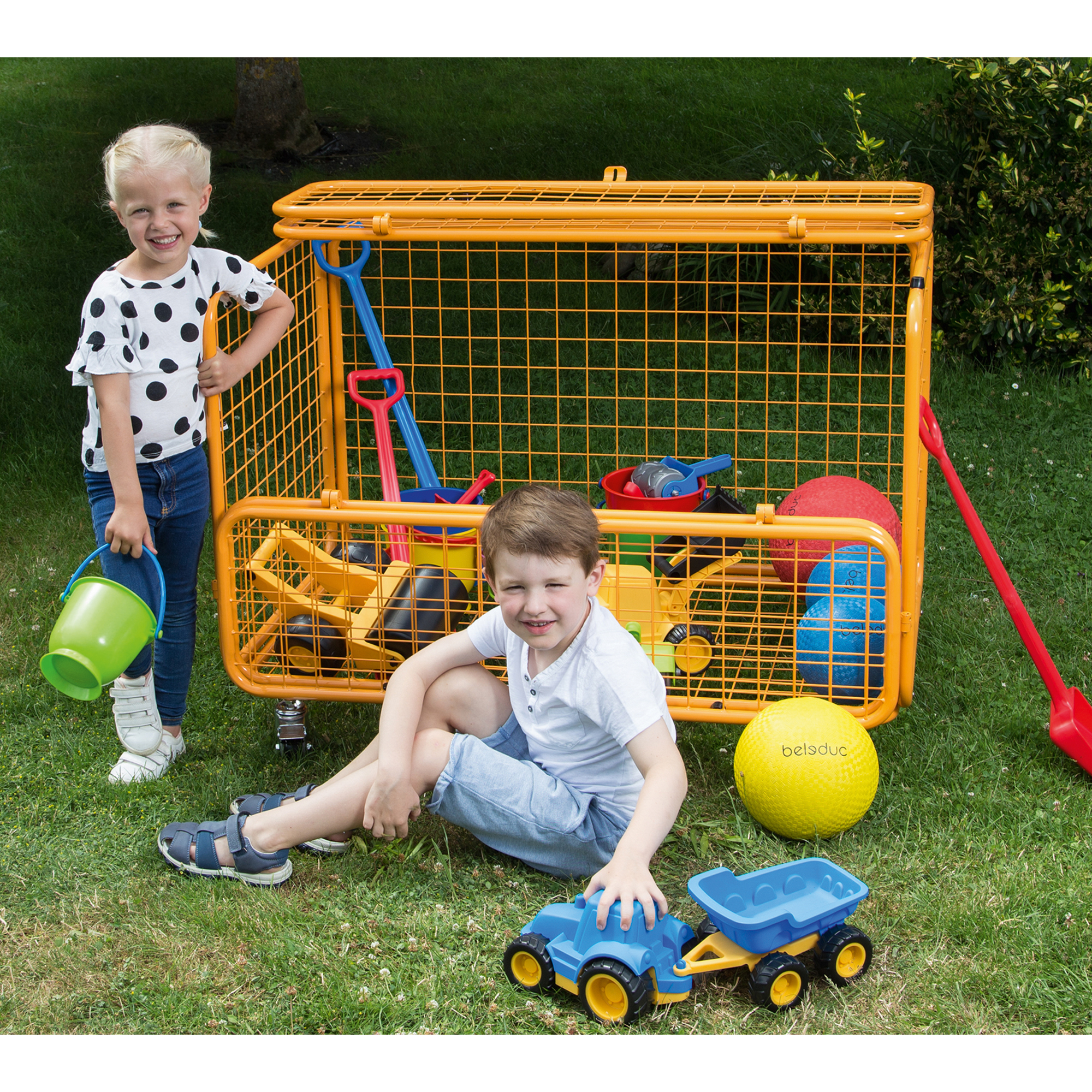 Praktischer Transportwagen mit Klemmschutz in orange