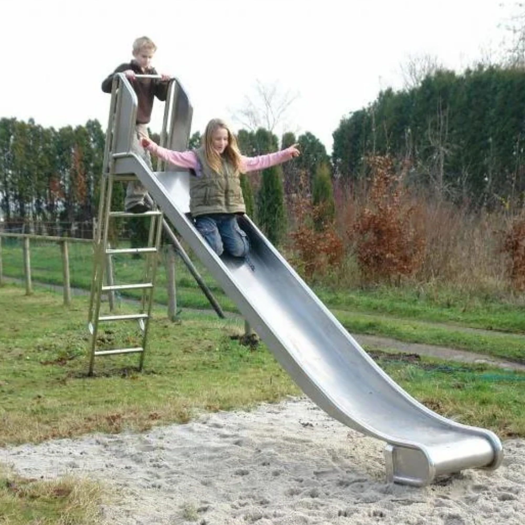 Edelstahlrutsche mit Leiter, geprüft und zertifiziert für den öffentlichen Bereich, Podesthöhe 175-200 cm